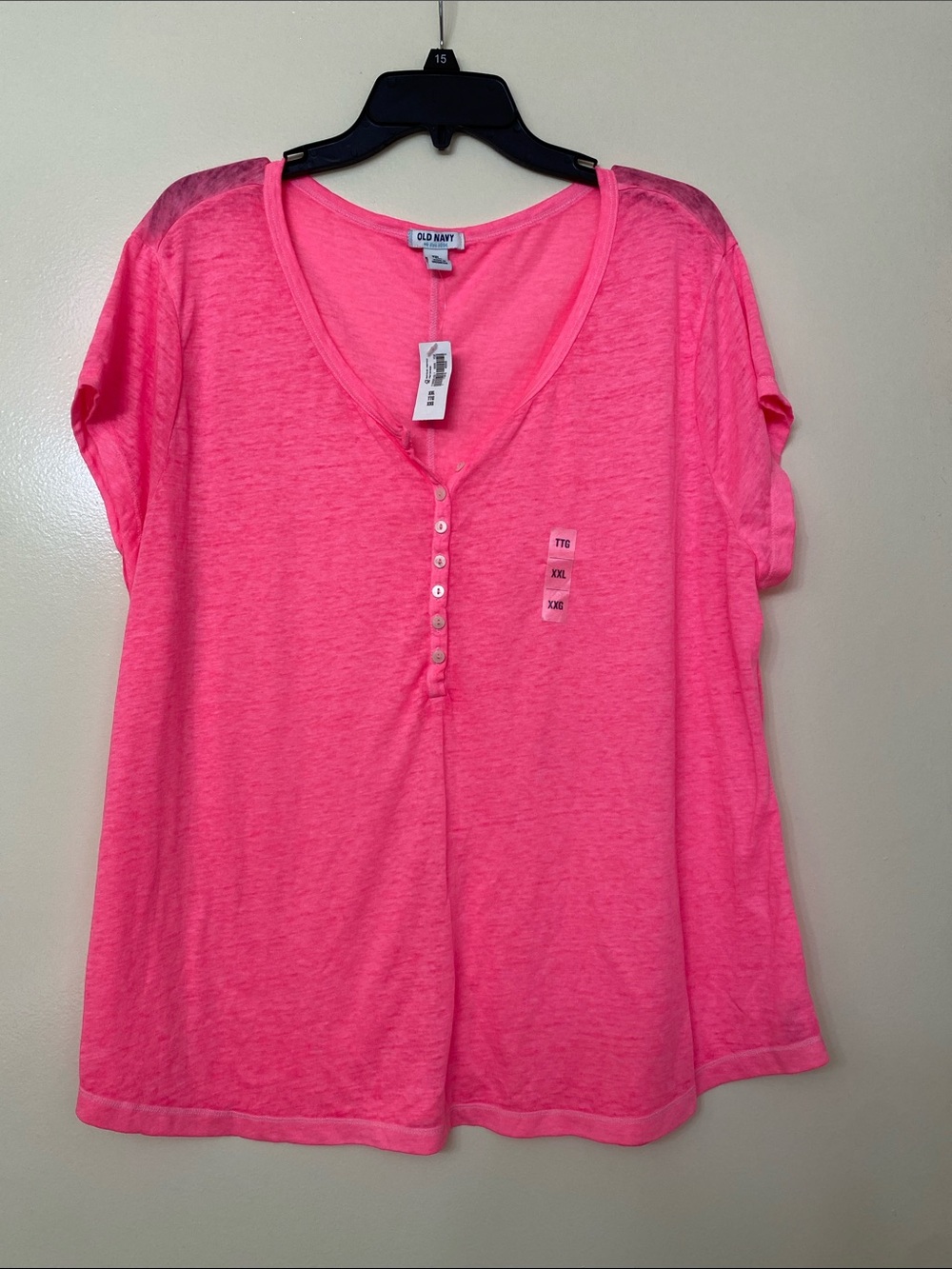 Old Navy Hot Pink Short-Sleeve V-Neck Henley Top